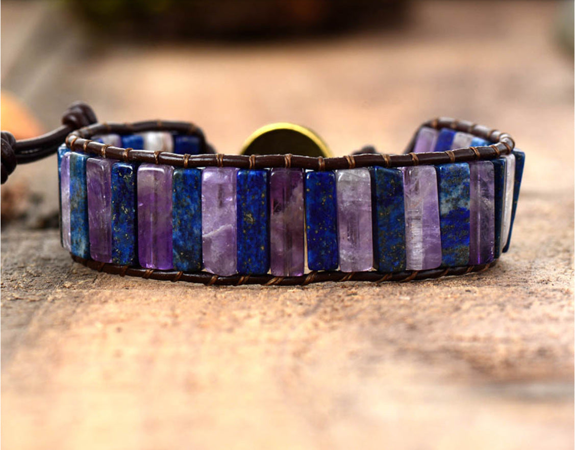 Wholesale Natural Stone Square Tube 4*13MM Leather Beaded Bracelet